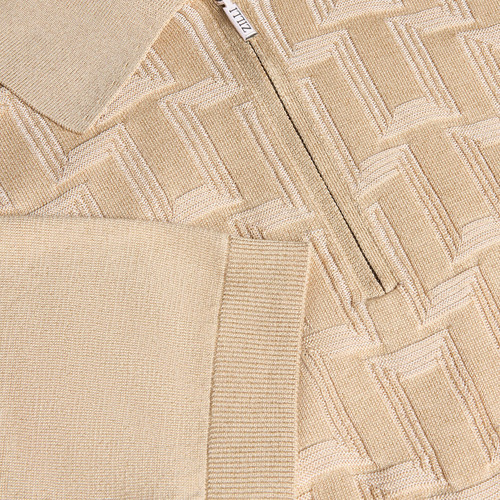 Sand beige “Matrix Vanisé” zipped polo shirt
