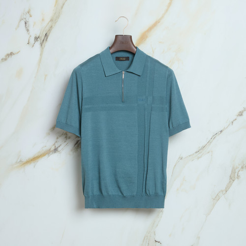 Green dusty ottanio “Royal Vibes” zipped polo shirt