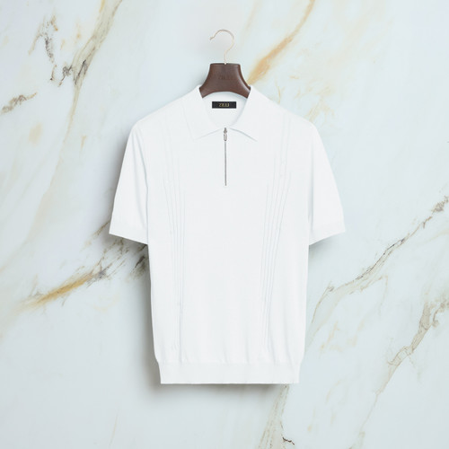Natural white "Twist Vanisé" zipped polo shirt