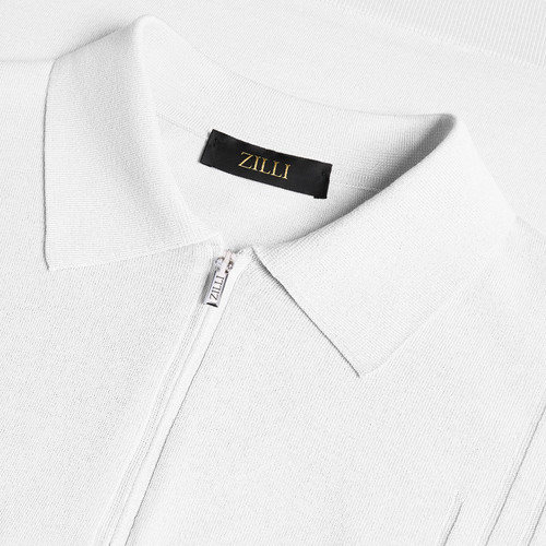 Natural white "Twist Vanisé" zipped polo shirt