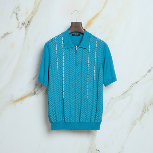 Blue teal “Bridge” zipped polo shirt