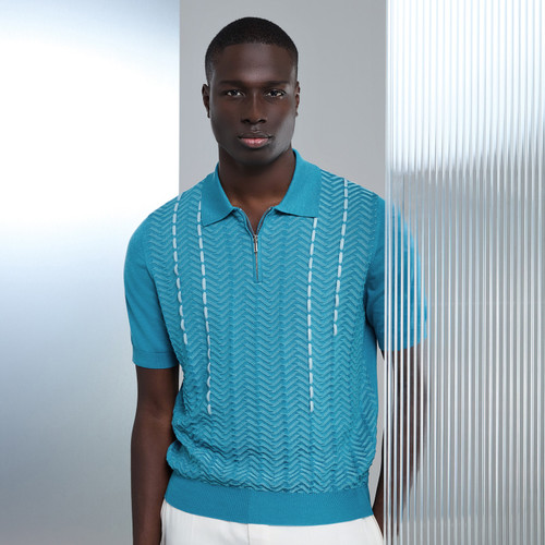 Blue teal “Bridge” zipped polo shirt