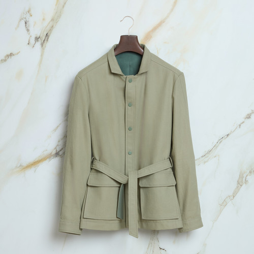 Thyme green “Timan” belted safari jacket