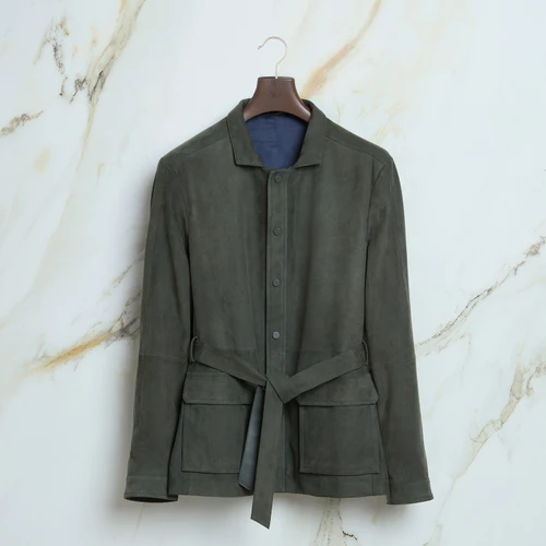 Dark sage “Timan” belted safari jacket