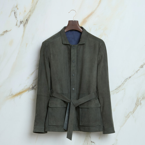 Dark sage “Timan” belted safari jacket