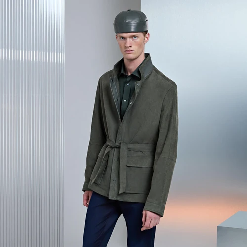 Dark sage “Timan” belted safari jacket