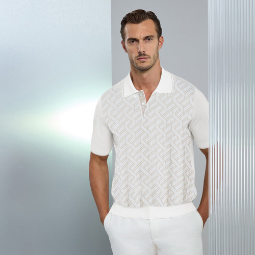 Natural white “Braid Vanisé” button-down polo shirt