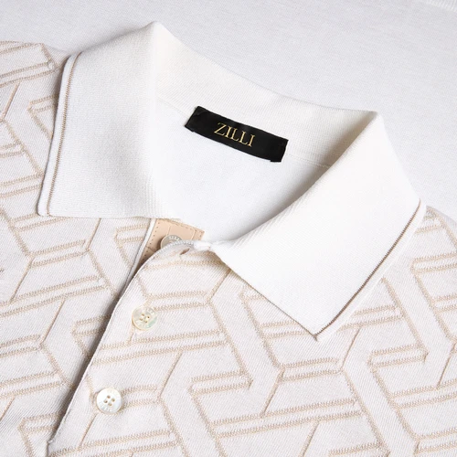 Natural white “Braid Vanisé” button-down polo shirt