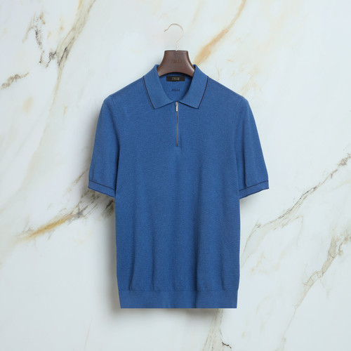 Light periwinkle blue “Twilight” zipped polo shirt