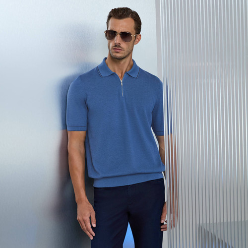 Light periwinkle blue “Twilight” zipped polo shirt