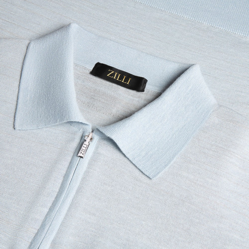 Light blue “Linen Horizon” zipped polo shirt