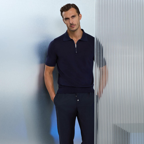 Dark navy “Lion Piquet” zipped polo shirt
