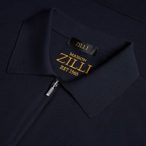 Dark navy “Lion Piquet” zipped polo shirt