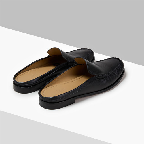 Black “Hand Stitching” moccasin mules