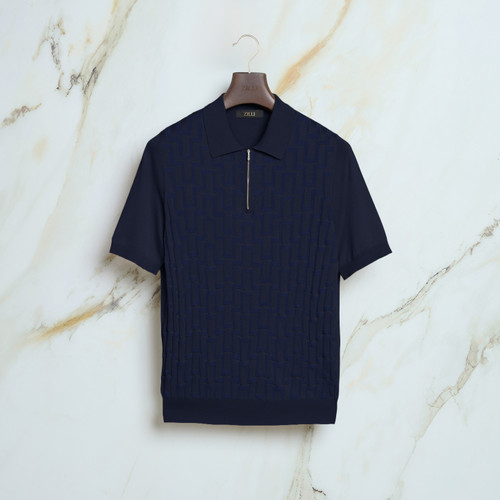 Dark navy “Matrix Vanisé” zipped polo shirt