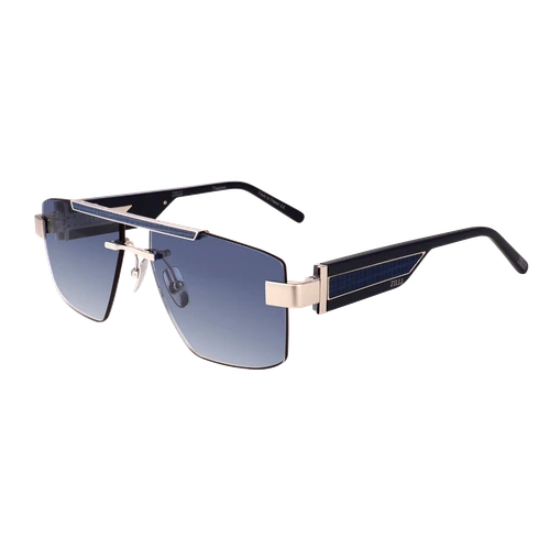 Blue, navy, and gold “Taek” sunglasses, blue lenses