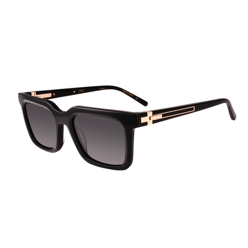 Black and shiny gold “Taz” sunglasses, grey gradient lenses
