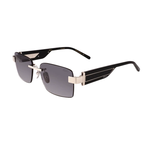 Black and shiny silver “Tchao” sunglasses, grey gradient lenses