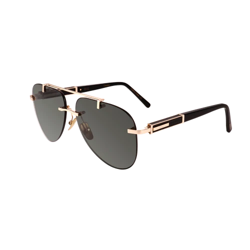 Black and shiny gold “Tsoron” sunglasses, green lenses