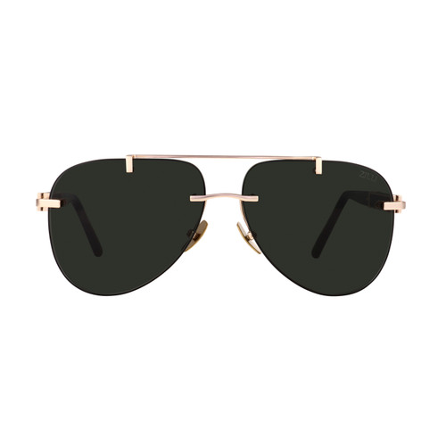 Black and shiny gold “Tsoron” sunglasses, green lenses