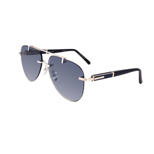 Black and shiny silver “Tsoron” sunglasses, blue gradient lenses