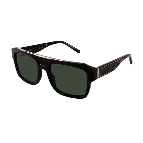 Black and shiny gold "Russel” sunglasses, blue gradient lenses