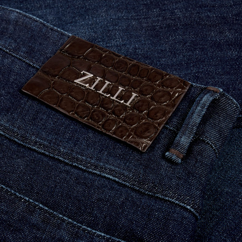 Navy blue slim-fit jeans, "Big Lion Embroidery Alligator"