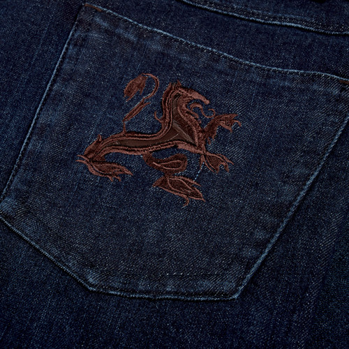 Navy blue slim-fit jeans, "Big Lion Embroidery Alligator"