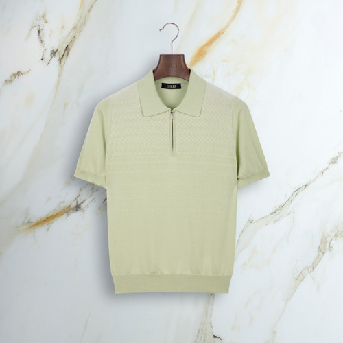 Dusty lime green “Dusk” zipped polo shirt