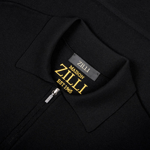 Black “Lion Piquet” zipped polo shirt