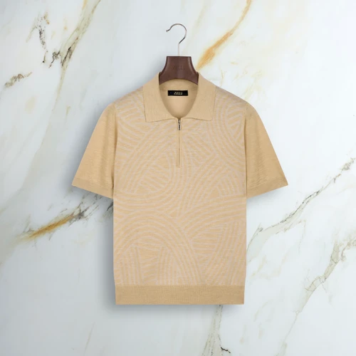 Sand “Linen Waves” zipped polo shirt