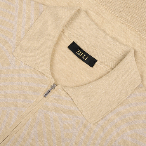 Sand “Linen Waves” zipped polo shirt