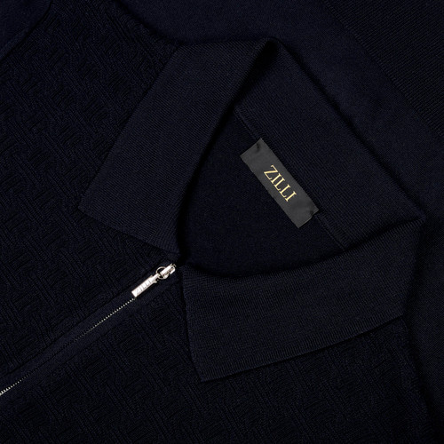 Dark navy blue “Silk Axis” zipped polo shirt