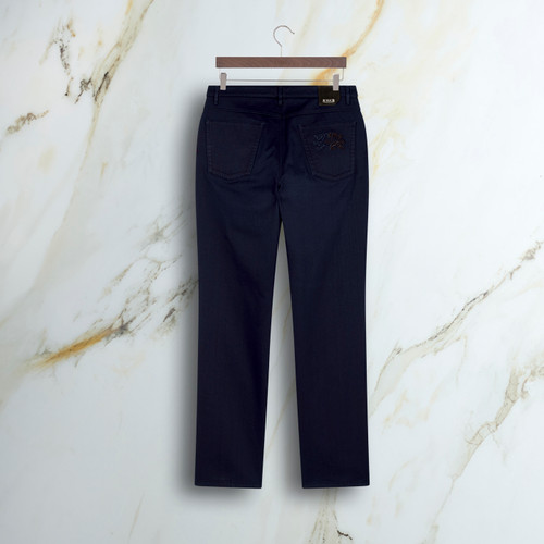 Navy blue “Two Griffon Embroidery” jeans