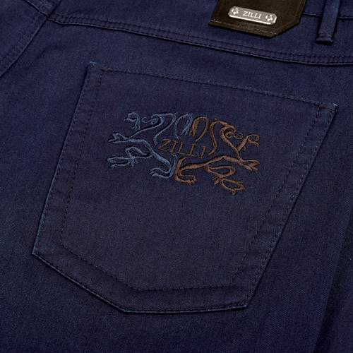 Navy blue “Two Griffon Embroidery” jeans