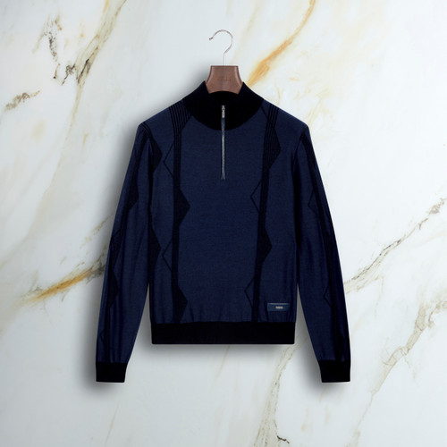 Deep Blue “Geometric Stitch” zipped sweater