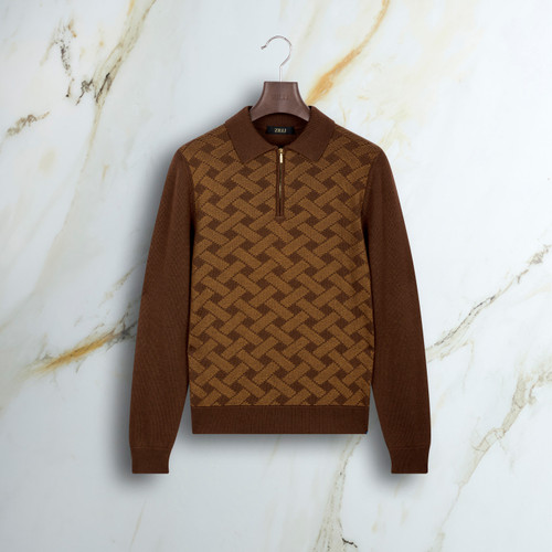 Clay ”Herringbone Stitch Gold” zipped polo shirt