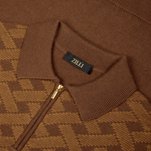 Clay ”Herringbone Stitch Gold” zipped polo shirt