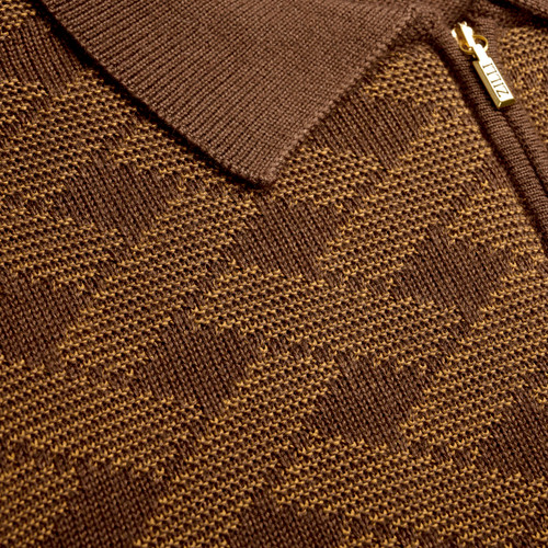 Clay ”Herringbone Stitch Gold” zipped polo shirt