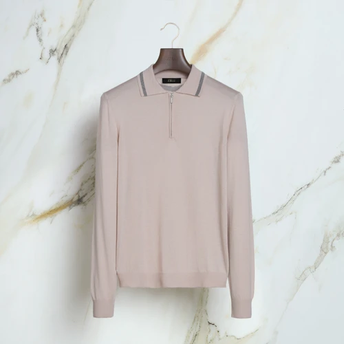 Dusty pink “Bicolor Details” zipped polo shirt