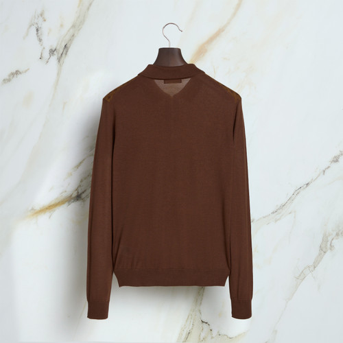 Clay ”Micro Herringbone Stitch Gold” zipped polo shirt