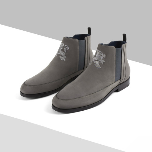 Smoke grey Chelsea boots in suede calfskin