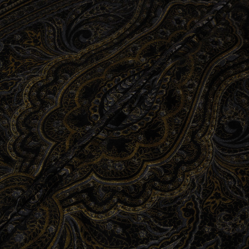Black and gold velvet bomber, paisley printed pattern
