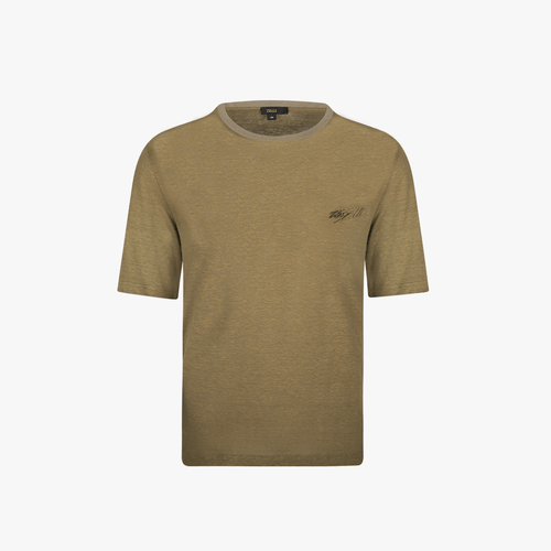 Khaki-green crew neck sweater, "ZILLI Signature" embroidery