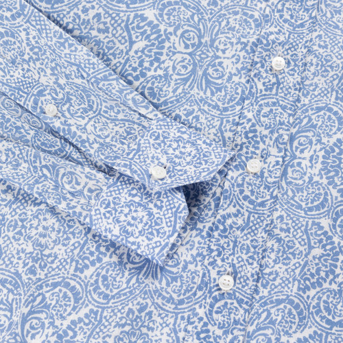 Sky-blue and white shirt, paisley printed pattern