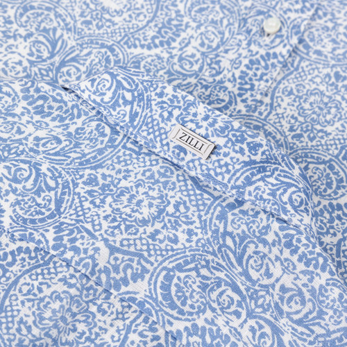 Sky-blue and white shirt, paisley printed pattern