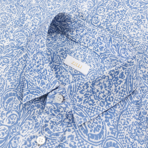 Sky-blue and white shirt, paisley printed pattern