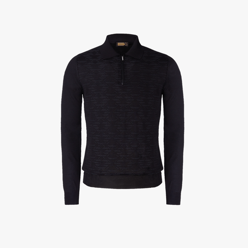 Black polo shirt, "Vanisé Express" jacquard weave, crocodile detail