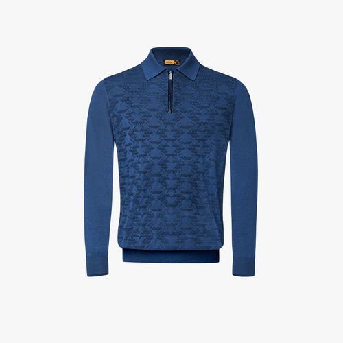 Deep-sea blue polo shirt, "Vanisé Express" jacquard weave, crocodile detail