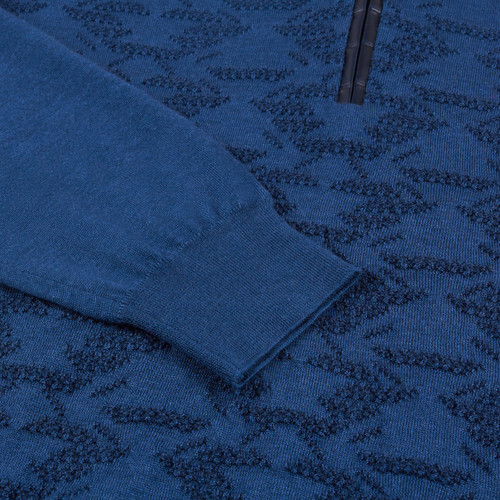 Deep-sea blue polo shirt, "Vanisé Express" jacquard weave, crocodile detail